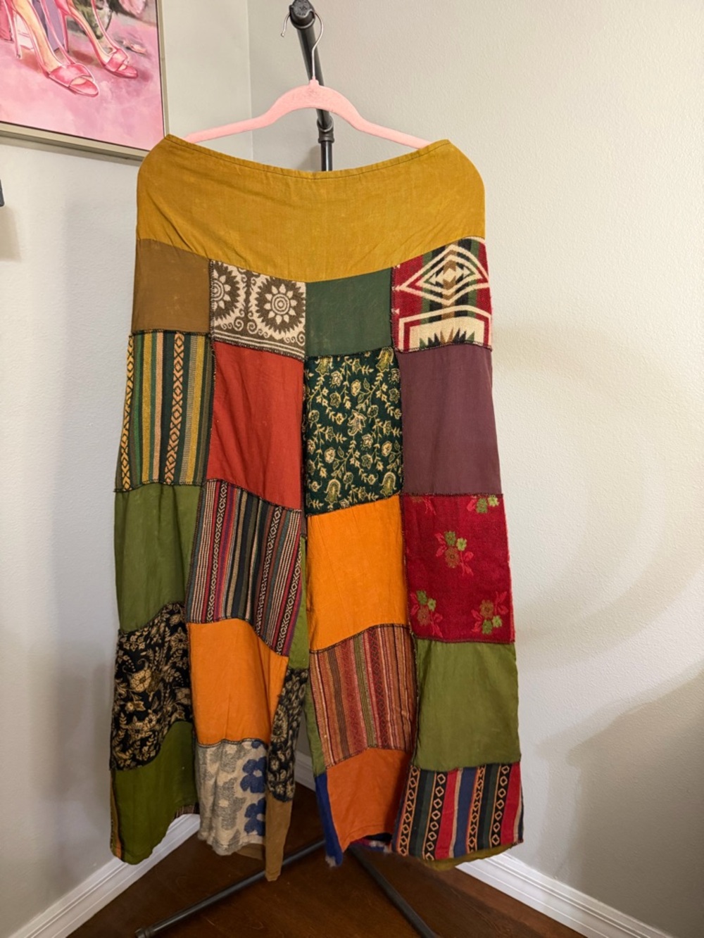 Boho Patchwork Wide Leg Pants Cotton Nepal Festival Hippie Lounge M/L NWT - Picture 2 of 10